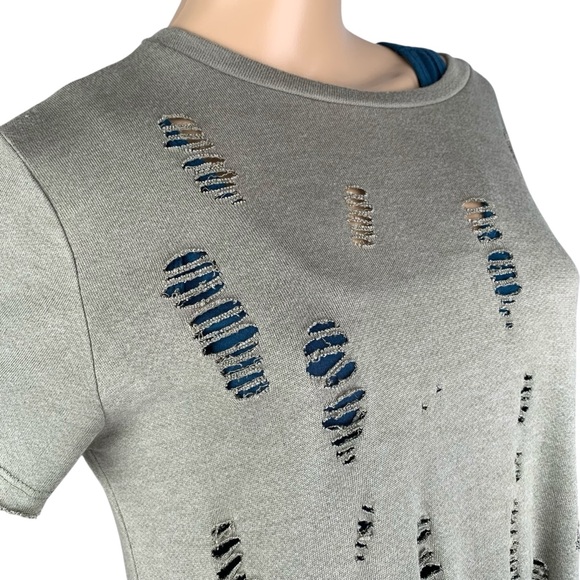 Twinkle Fairycore Fringy Distressed Earthy Sage Green Short Sleeve Top Sz Medium - Picture 6 of 11